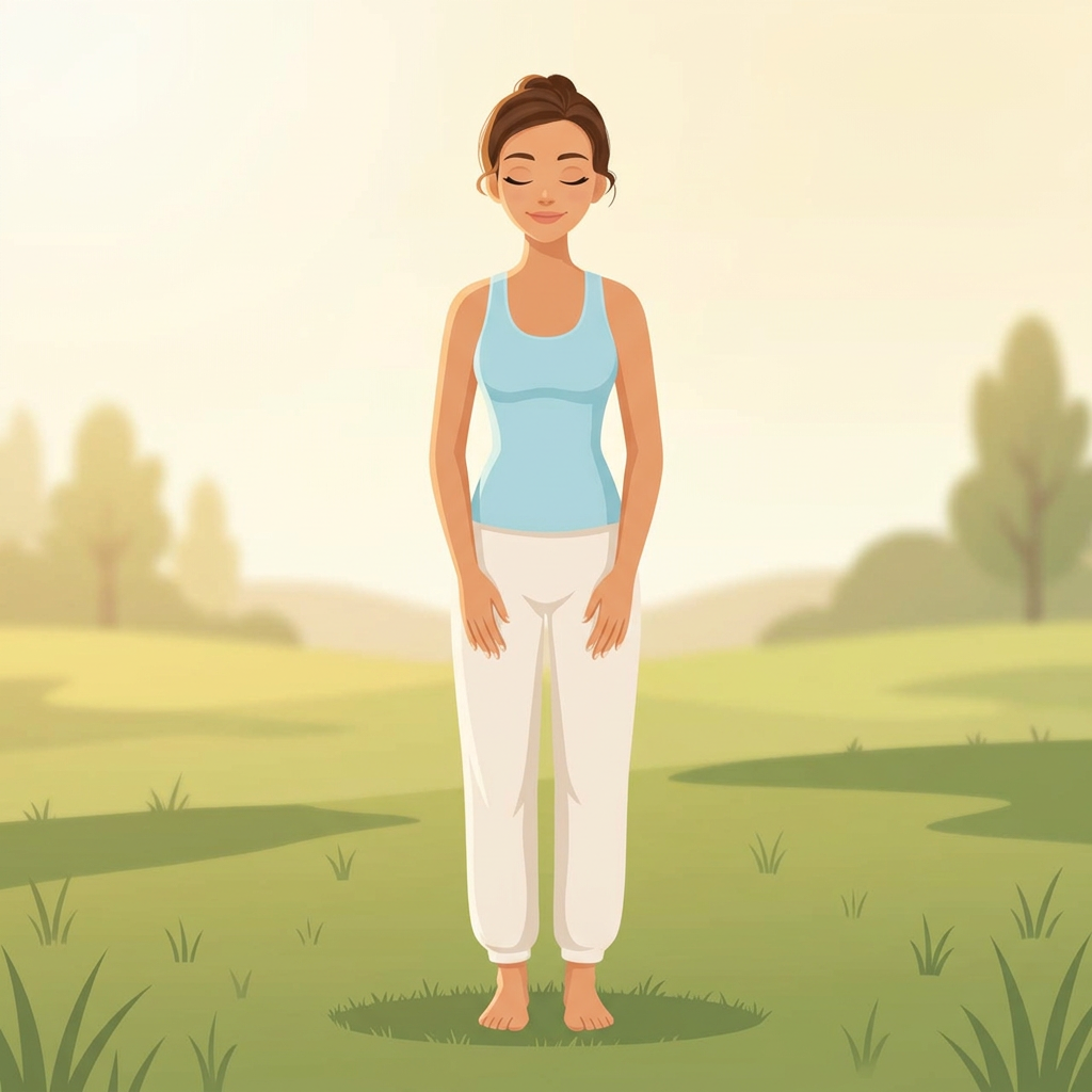 Standing barefoot on grass